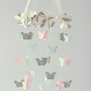 Small Butterfly Mobile- Light Pink, Gray..