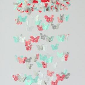 Coral, Aqua, Gray & White Butterfly..