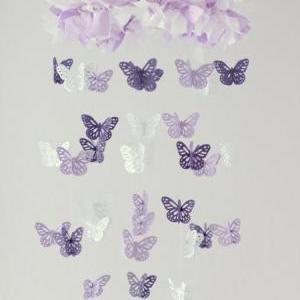 Small Butterfly Mobile In Lavender, Purple..
