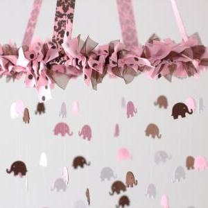 Pink Elephant Nursery Mobile, Baby Shower Gift,..