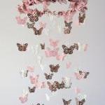 Butterfly Mobile - Pink, Brown And White Nursery..