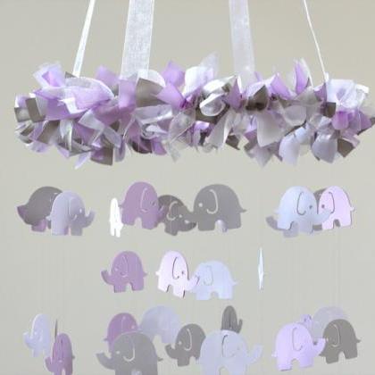 Baby Mobile- Lavender Gray Elephant Mobile, Baby..