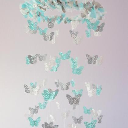 Aqua, White & Gray Nursery Butterfly..
