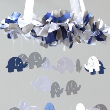 Elephant Nursery Mobile- Navy Blue, Gray..