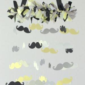 Mustache Nursery Mobile In Yellow, Black, Gray..