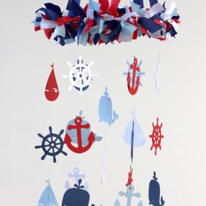 Nautical Nursery Mobile In Navy, Baby Blue, Red..