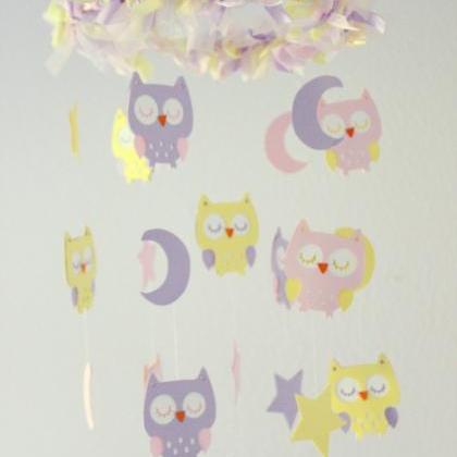 Owl Nursery Mobile In Pink, Lavender &..