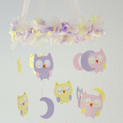 Owl Nursery Mobile In Pink, Lavender &..