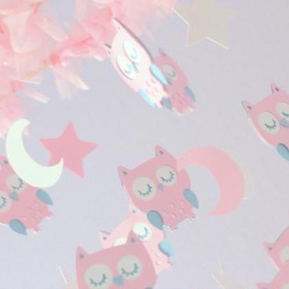 Small Owl Nursery Mobile In Pink, Baby Blue..