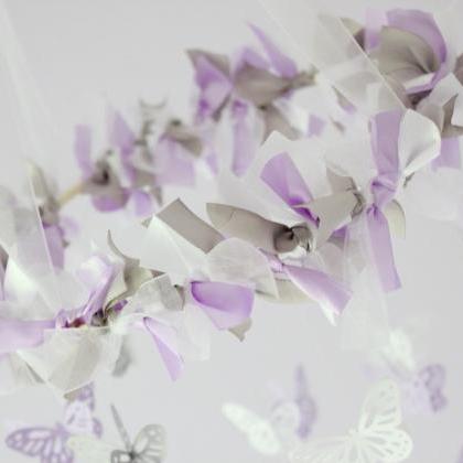 Small Butterfly Nursery Mobile In Lavender, Gray..
