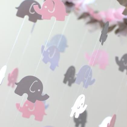 Small Elephant Nursery Mobile In Light Pink, Gray..
