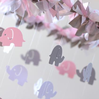 Small Elephant Nursery Mobile In Light Pink, Gray..