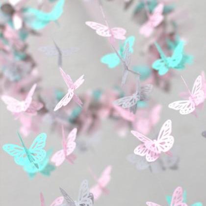 Small Butterfly Nursery Mobile In Light Pink, Aqua..