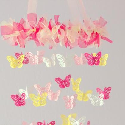 Small Butterfly Nursery Mobile In Light Pink,..