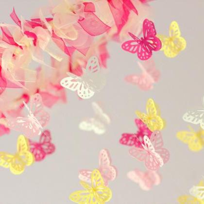 Small Butterfly Nursery Mobile In Light Pink,..