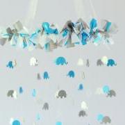 Blue, Gray & White Elephant Nursery Mobile