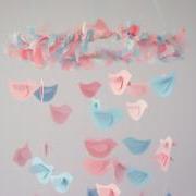Pink & Blue Nursery Mobile- Birdie Nursery Decor, Baby Shower Gift
