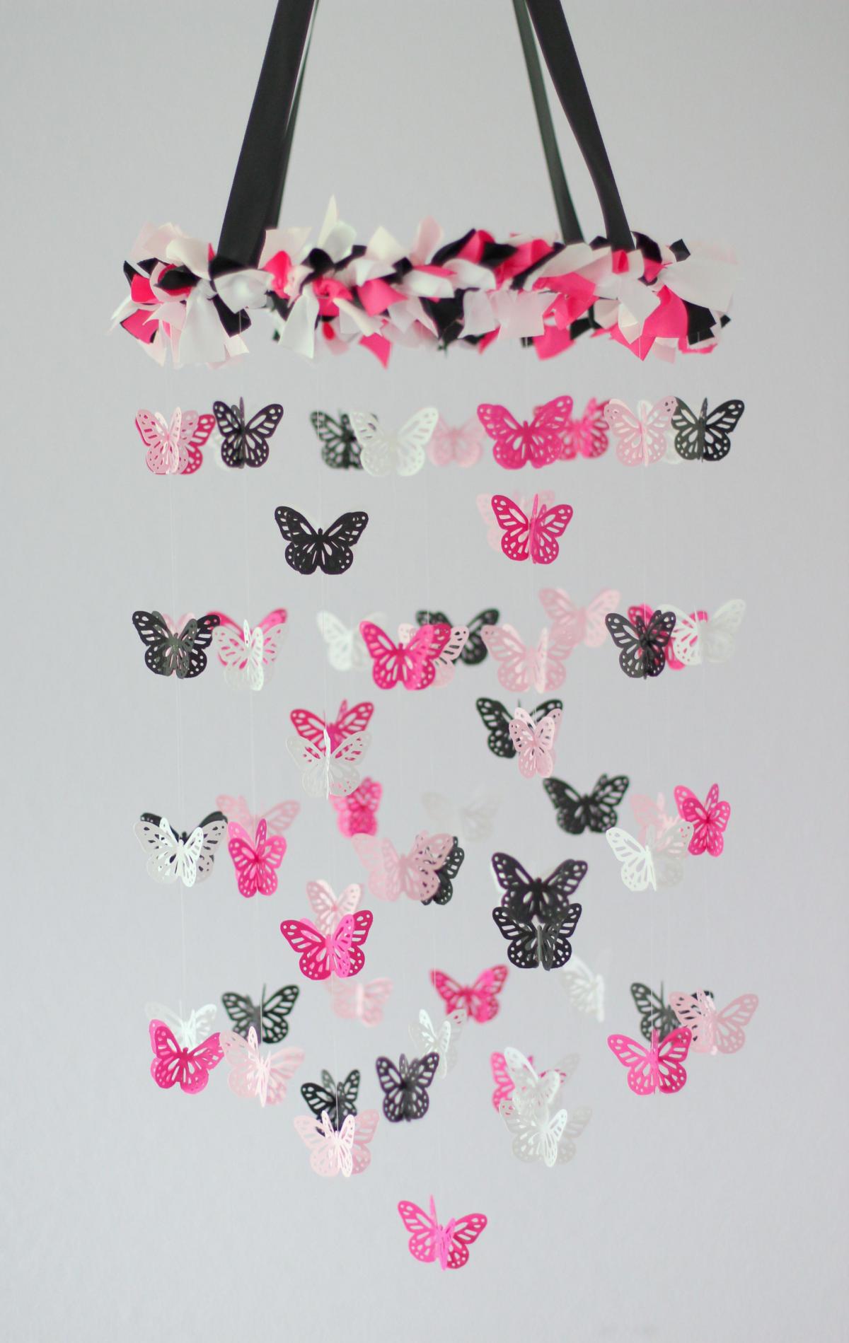 Pink, Black & White Butterfly Nursery Chandelier