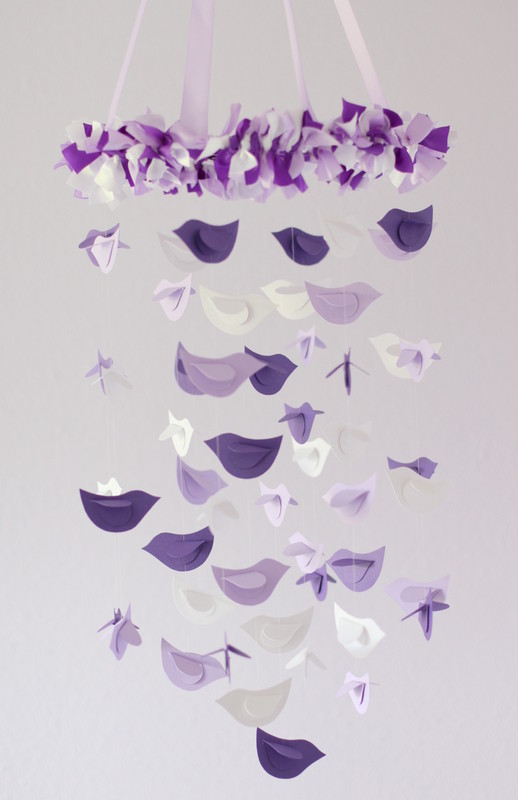 Purple, Lavender & White Bird Nursery Mobile