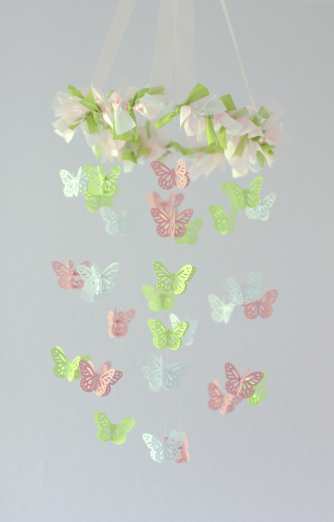 Small Butterfly Mobile In Pink, Green, & White