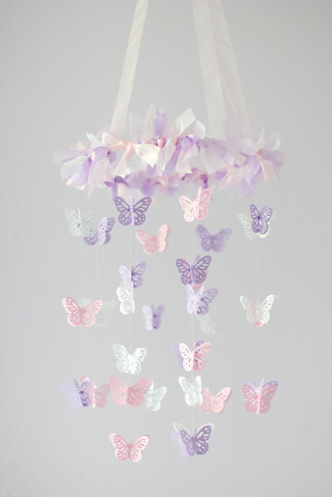 Pink, Lavender & White Small Butterfly Mobile