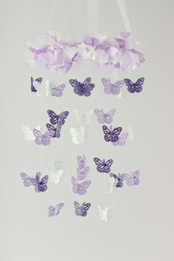 Small Butterfly Mobile In Lavender, Purple & White