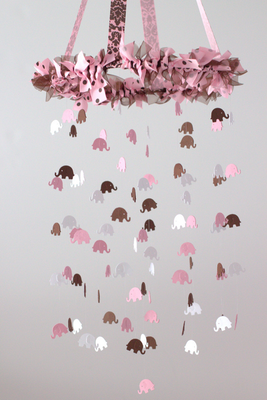 Pink Elephant Nursery Mobile, Baby Shower Gift, Photographer Prop