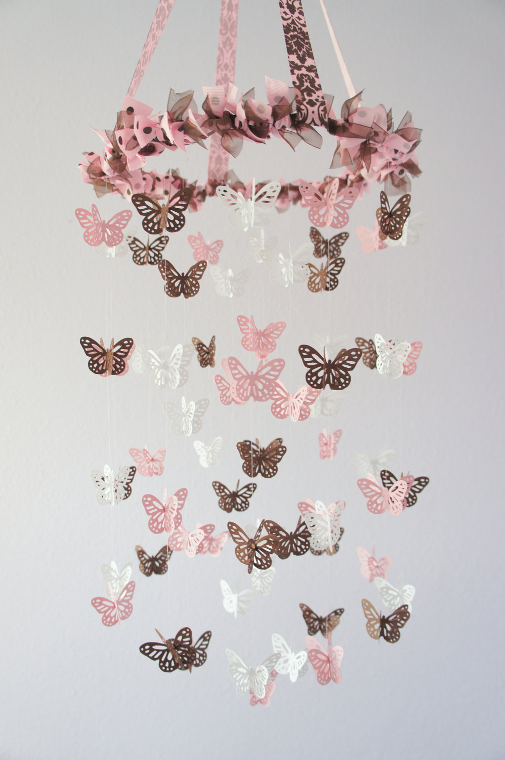 Butterfly Mobile - Pink, Brown And White Nursery Mobile, Baby Shower Gift, Photographer Prop