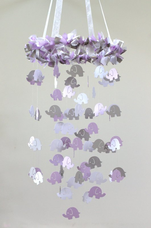 Baby Mobile- Lavender Gray Elephant Mobile, Baby Shower Gift, Photographer Prop
