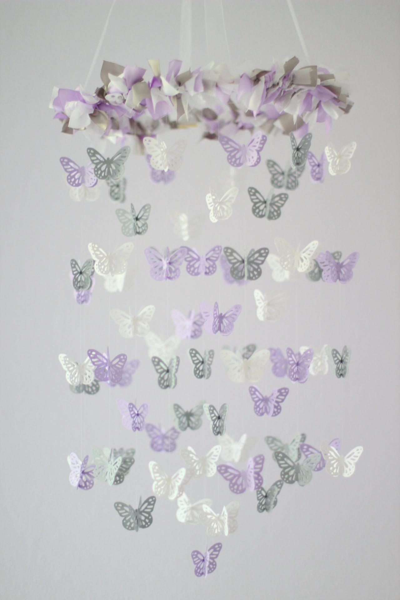 Butterfly Nursery Ceiling Mobile in Lavender Purple & Gray