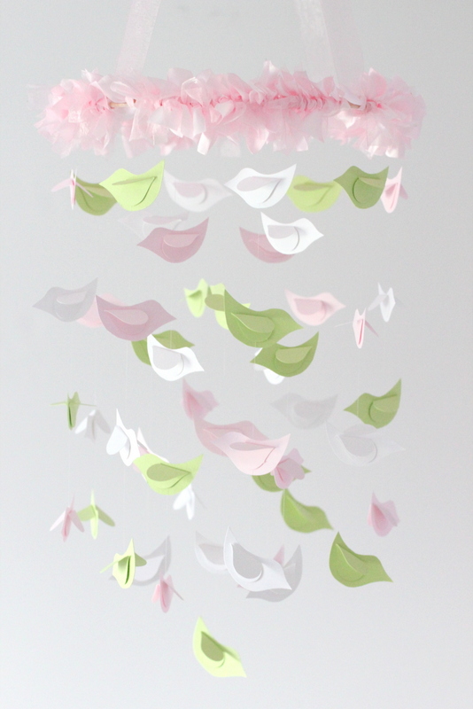 Baby Shower Nursery Mobile- Bird Mobile Nursrey Decor In Pink, Green & White