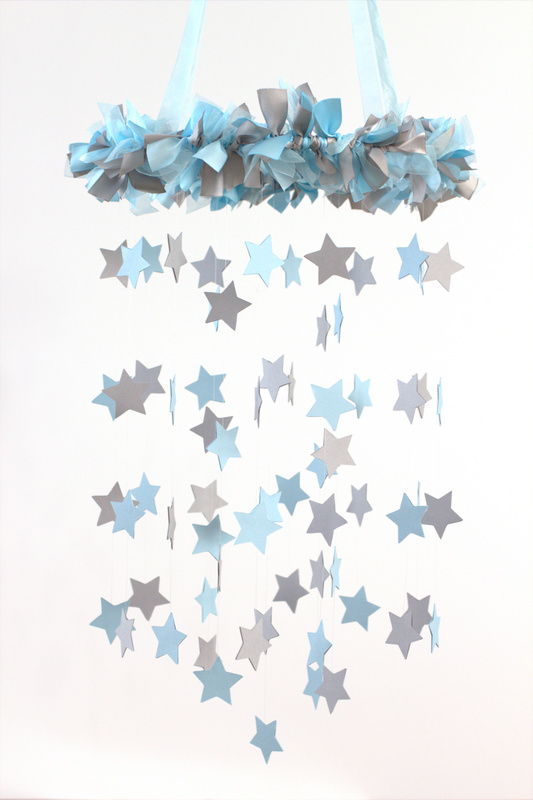 Boy Nursery Decor - Nursery Mobile Stars In Baby Blue & Gray