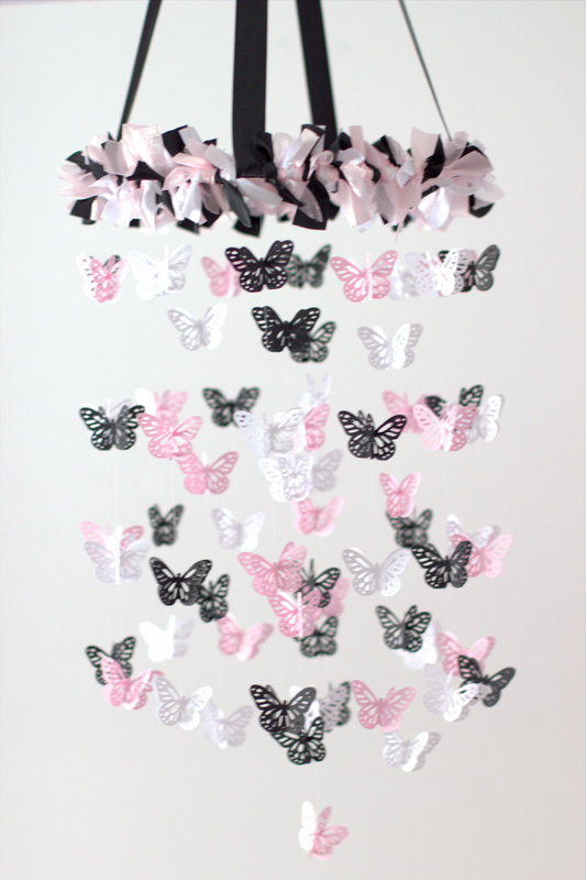 Black, Pink & White Butterfly Nursery Mobile