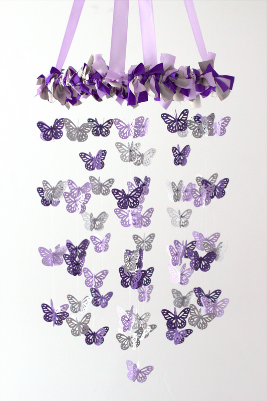 Purple, Lavender & Gray Butterfly Nursery Mobile