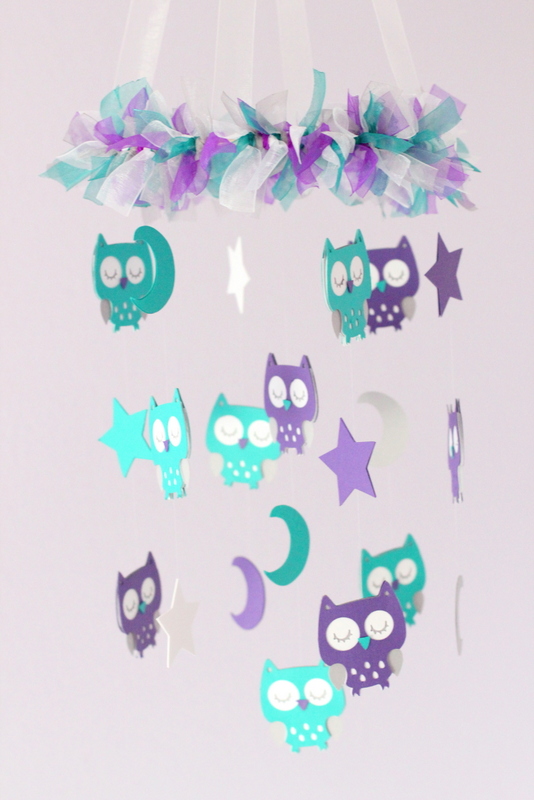 Owl Nursery Mobile In Purple, Teal, Gray & White