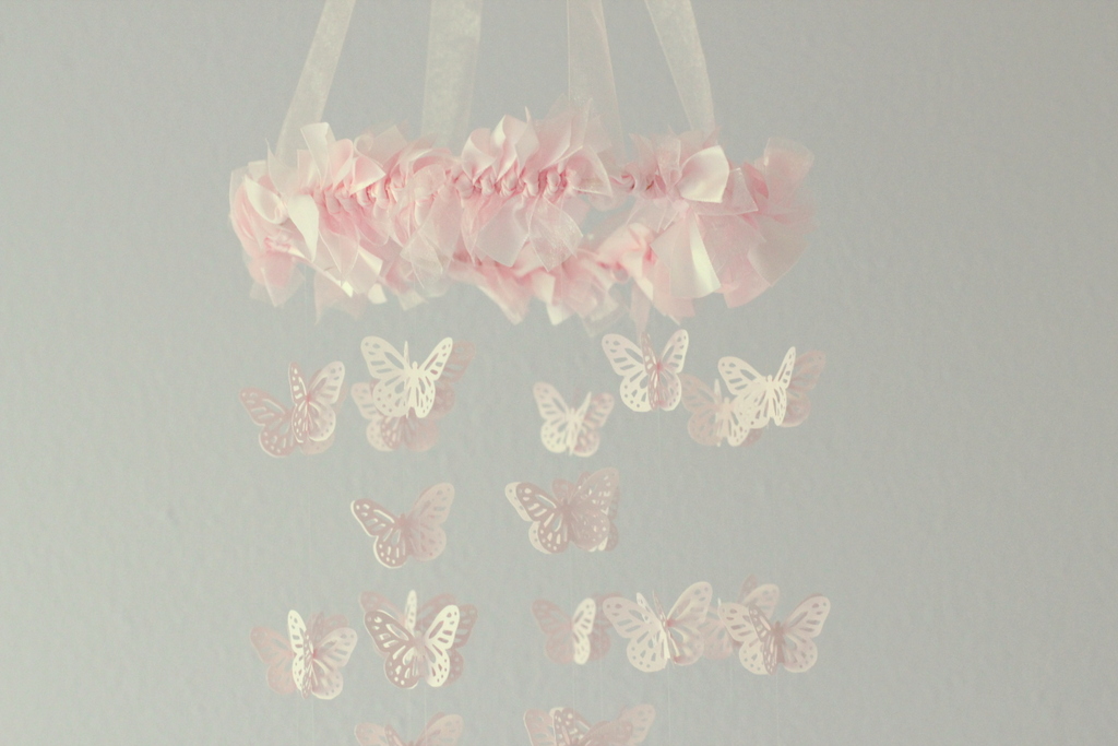 Small Butterfly Nursery Mobile In Light Pink