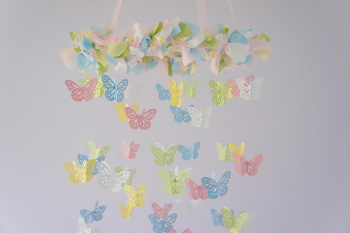 Baby Pink & Blue Butterfly Nursery Mobile, Nursery Decor, Baby Shower Gift