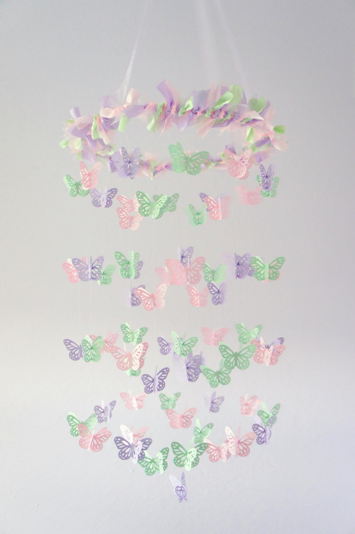 Pastel Mint, Pink, Lavender Nursery Butterfly Mobile, Photography Prop, Baby Shower Gift