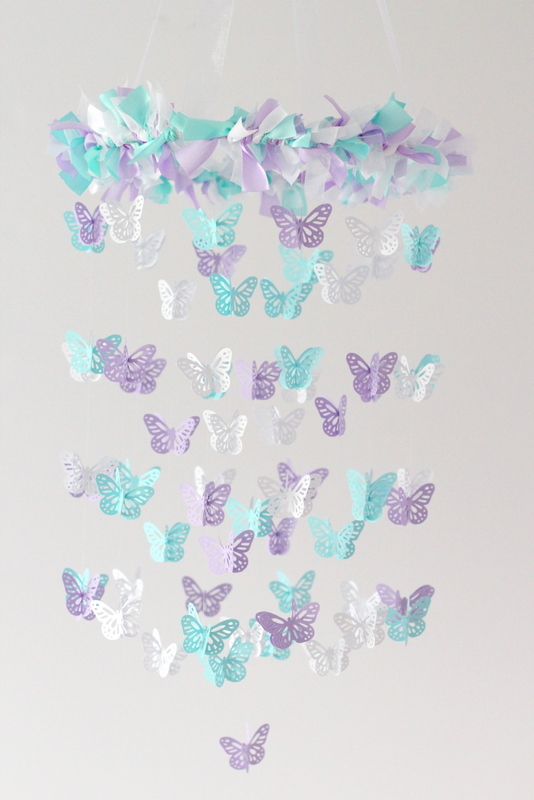 Lavender, Tropical Blue & White Butterfly Nursery Mobile
