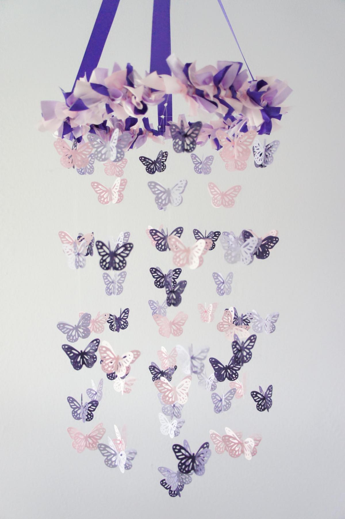 Butterfly Mobile In Purple, Lavender, Pink