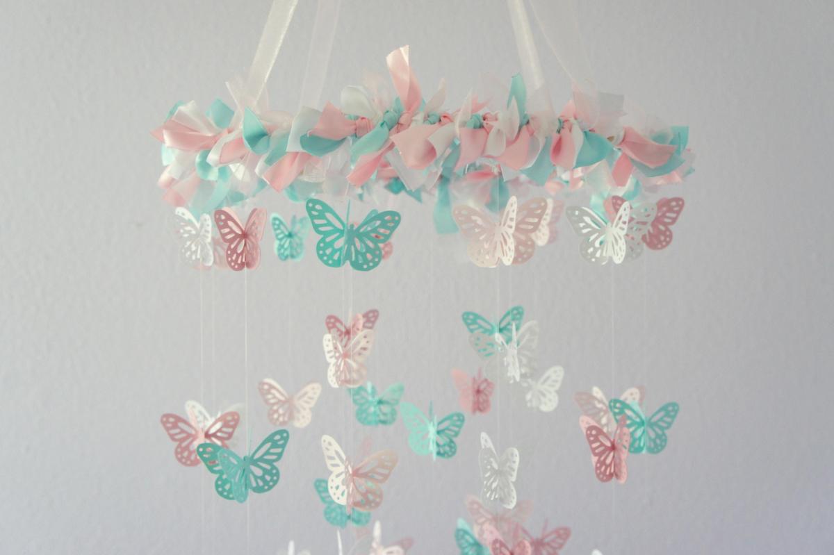 Pink & Aqua Nursery Butterfly Mobile