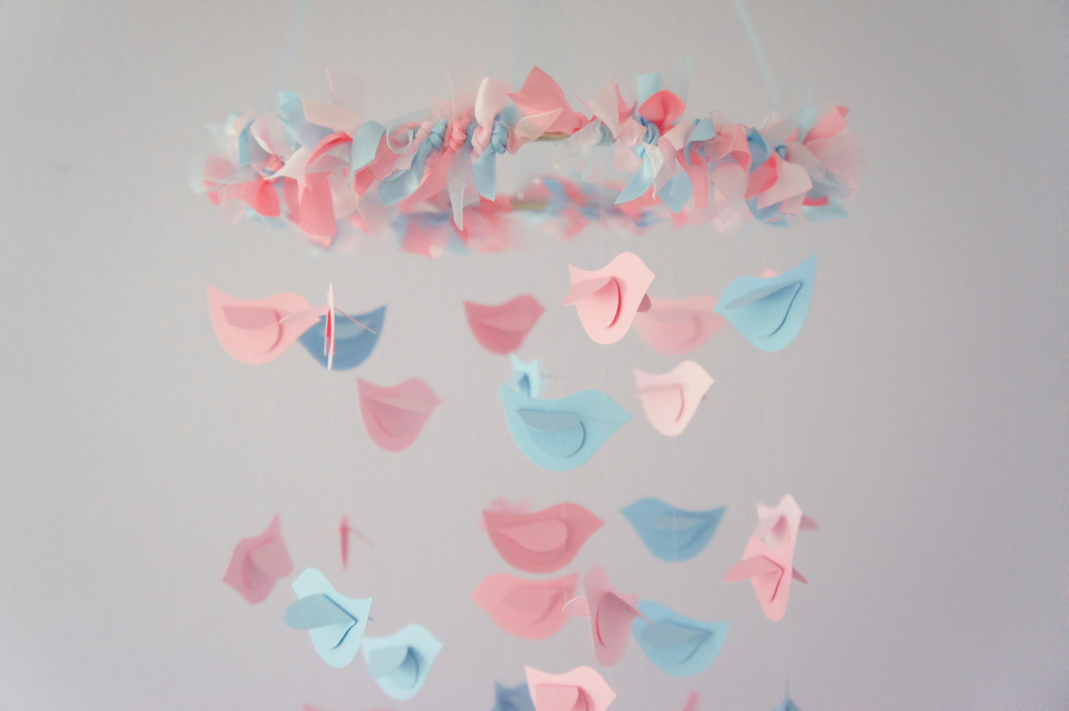 Pink Blue Nursery Mobile Bird Nursery Decor Baby Shower Gift On Luulla